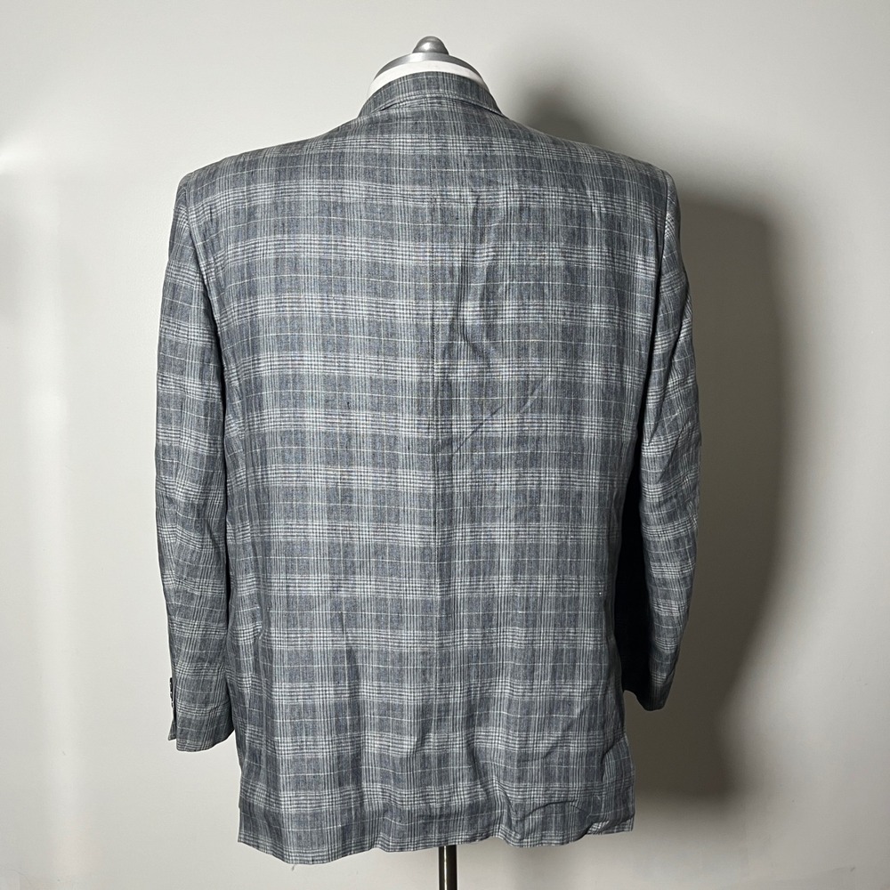 Ted Baker Sport Coat Mens 42L Grey Plaid 100% Linen Two Button Blazer - Picture 3 of 6